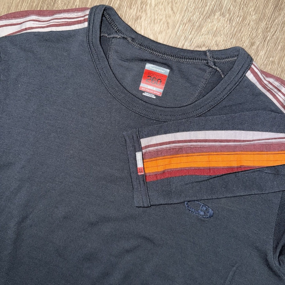 Icebreaker Bodyfit 260 New Zealand Merino Long Sleeve Shirt Men's M Grey Orange